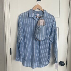 NWT Sleepwear Blue Striped Button-Up Shirt with scuffs